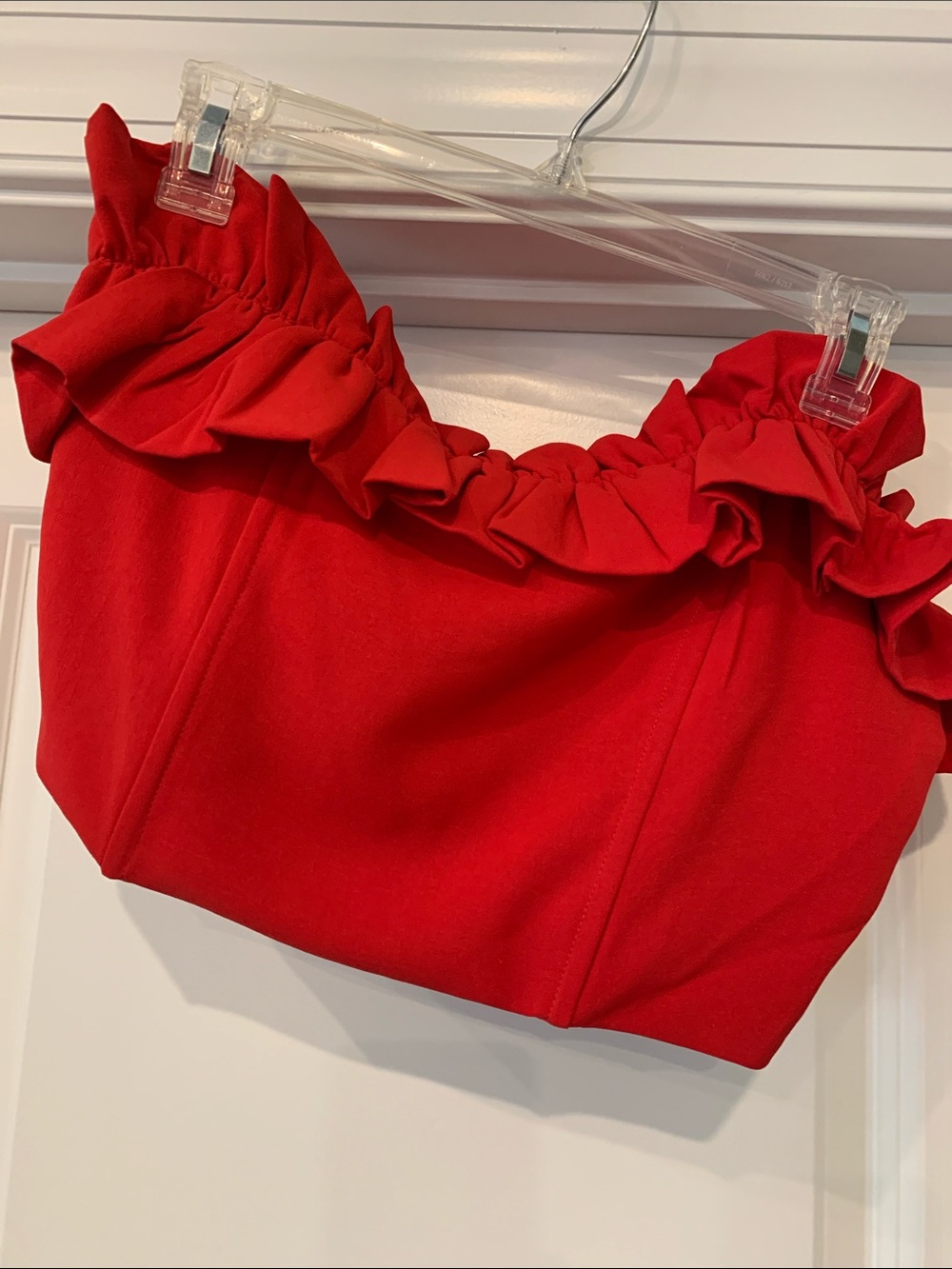 glam Bright Red Smocked Ruffle trimmed Crop Top L boutique ($137) NWT